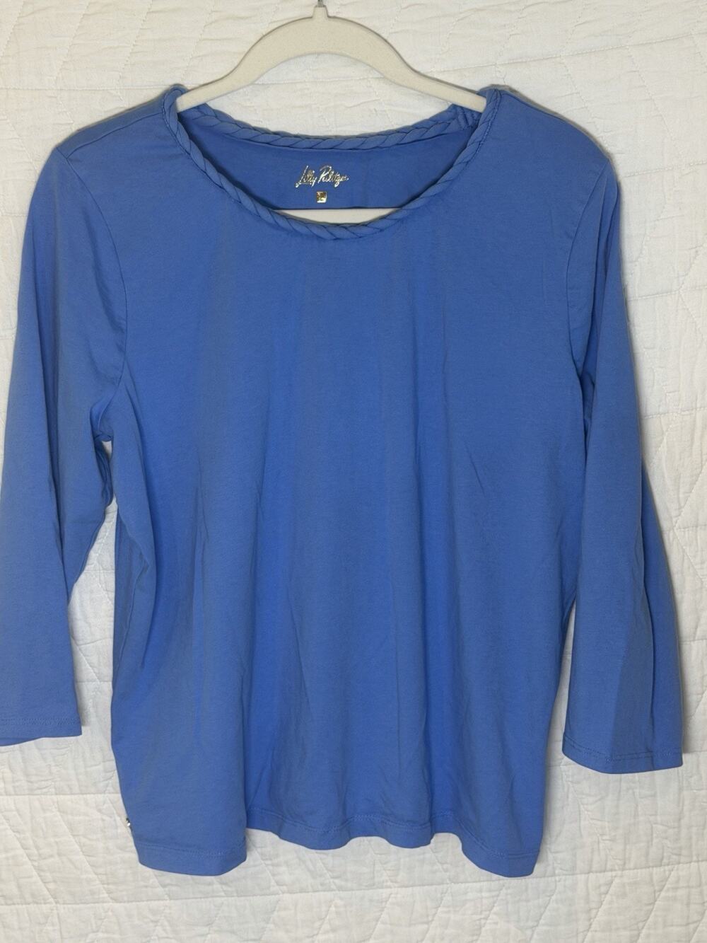 Lilly Pulitzer Shirt Womens size Large Blue Paulson Knit Top 3/4 Sleeve